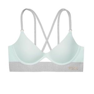 New with tags, mint/grey PINK Bonded Bra, Small